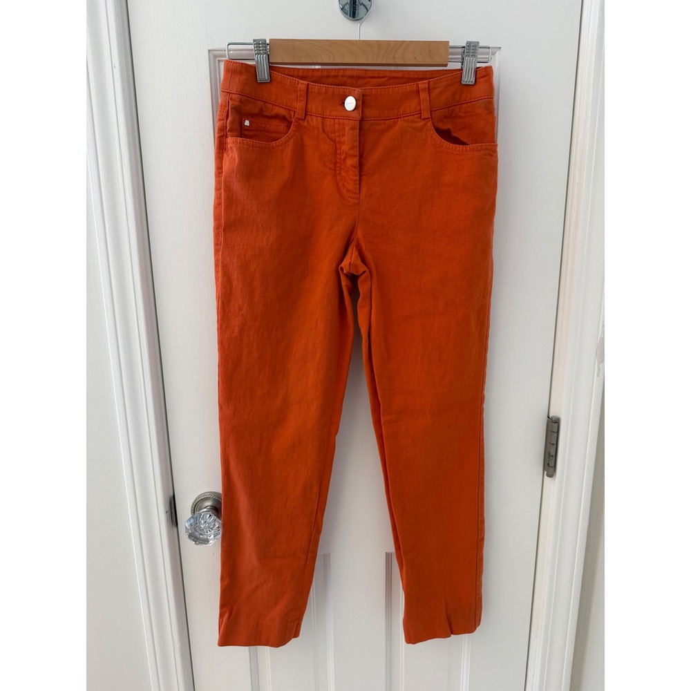 Akris Straight Leg Trousers Orange Size 4 Cotton Slim Fit